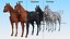 Four Black Horses in Breast Collar Harness 3D model
