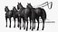 Four Black Horses in Breast Collar Harness 3D model