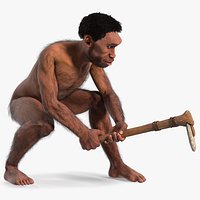 Homo Erectus with a Prehistoric Stone Hoe Fur