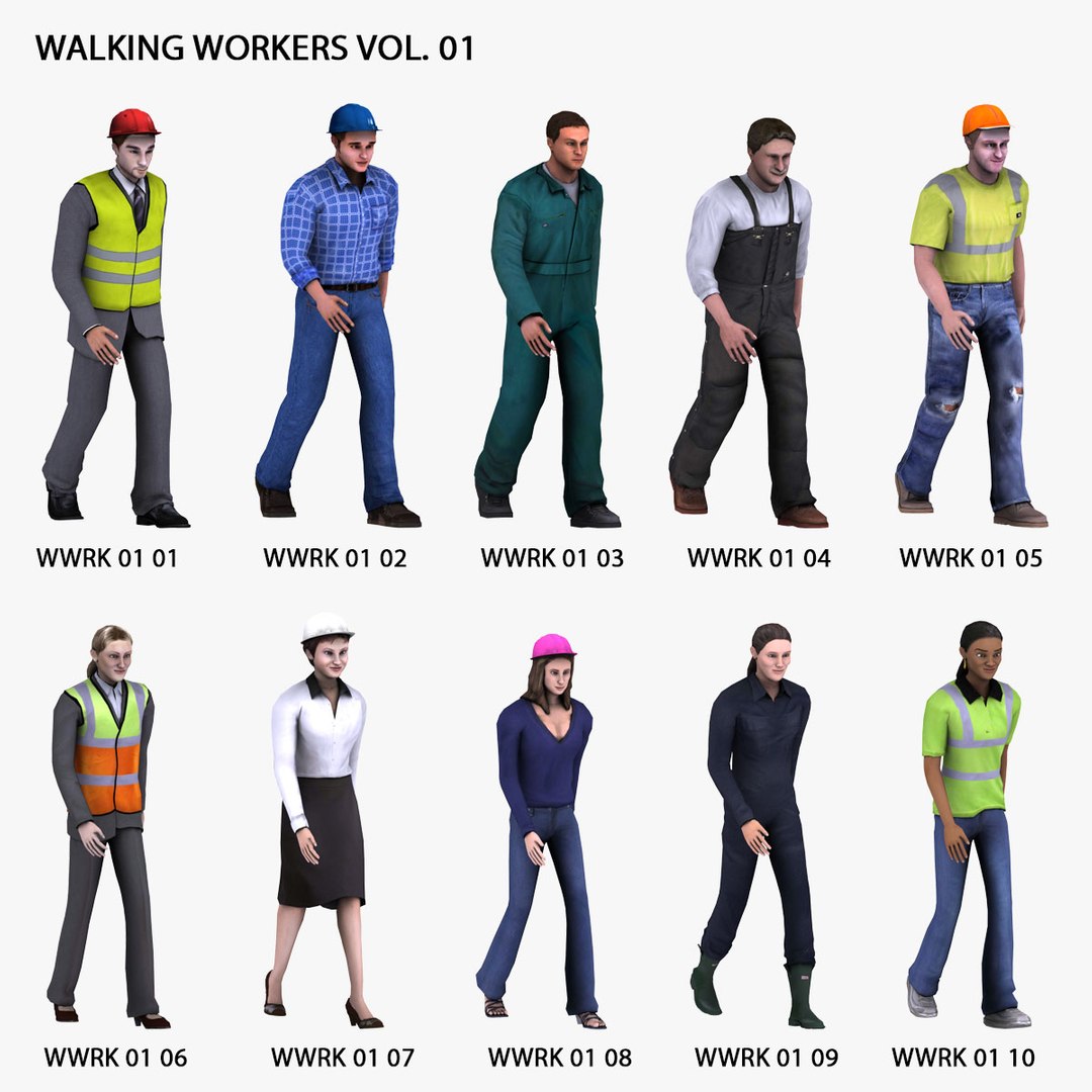 Walking Workers People 3d Model