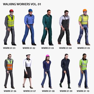 walking workers people 3d model