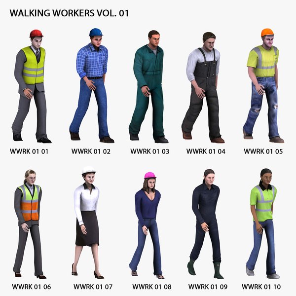 walking workers people 3d model