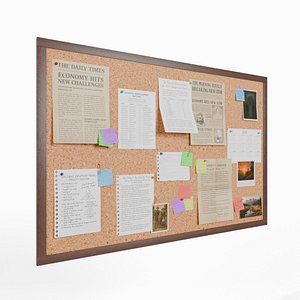 Customizable Wooden Wall Cork Board - Rectangular Office Pin Notice Board 3D model