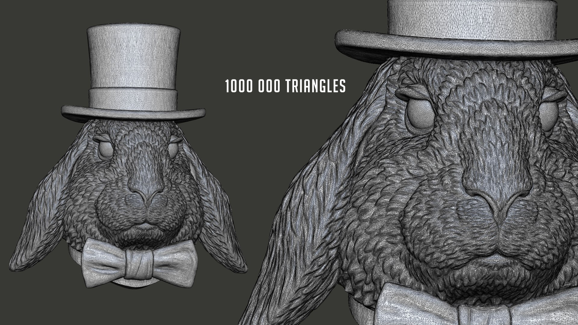 Rabbit Head Sculpture Top Hat Bow Tie STL Model - TurboSquid 1984961