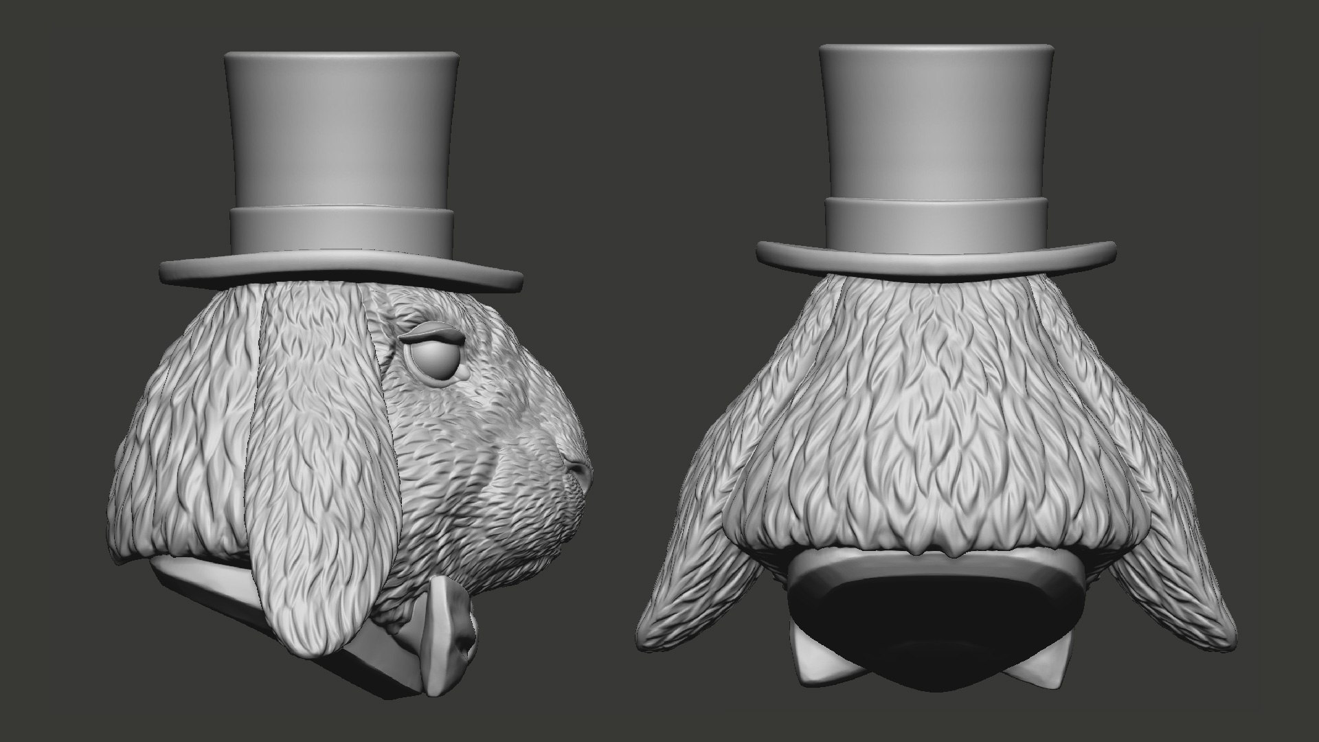 Rabbit Head Sculpture Top Hat Bow Tie STL Model - TurboSquid 1984961