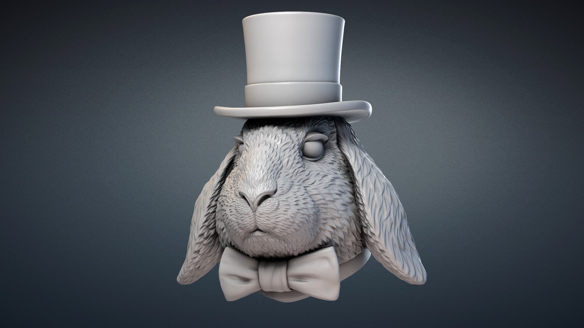 Rabbit Head Sculpture Top Hat Bow Tie STL Model - TurboSquid 1984961