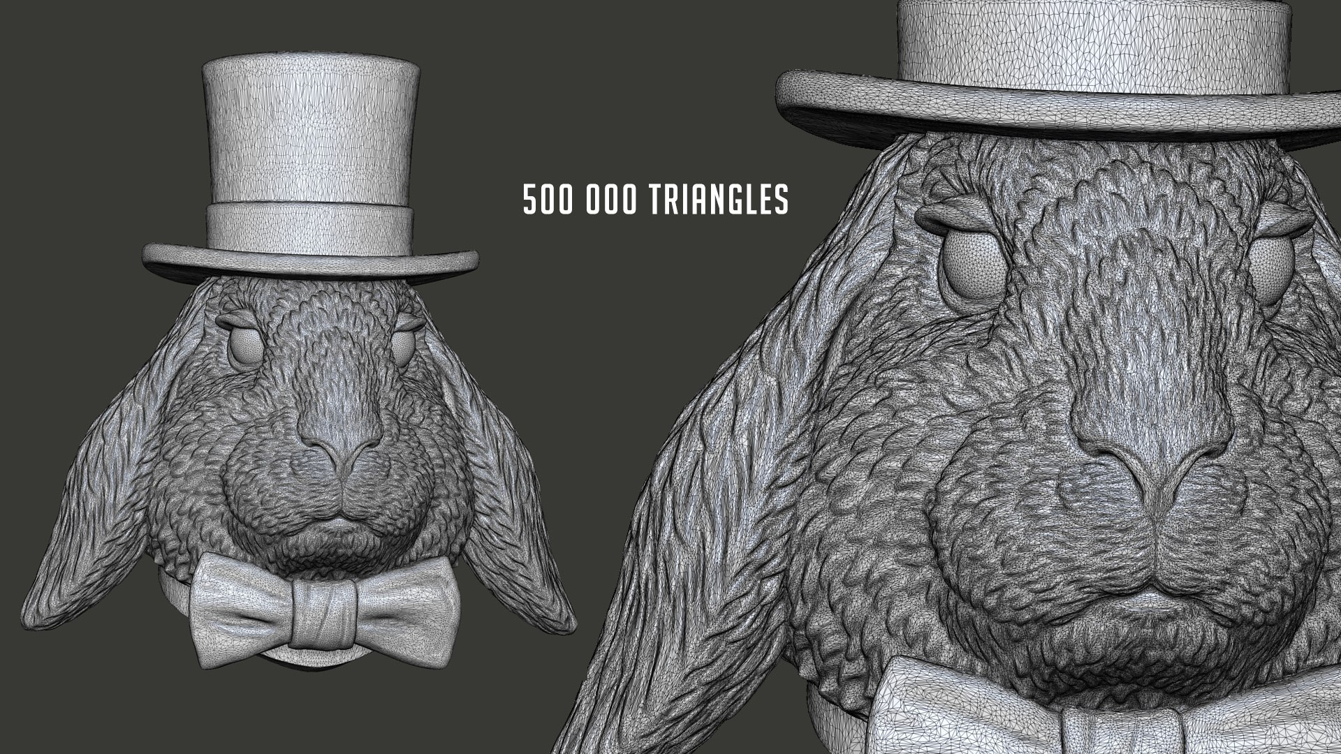 Rabbit Head Sculpture Top Hat Bow Tie STL Model - TurboSquid 1984961