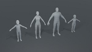 Human Body Base Mesh 3D Model Family Pack 1000 Polygons