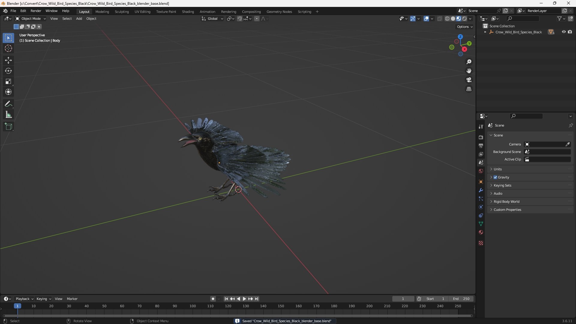 Crow Wild Bird Species Black 3D model https://p.turbosquid.com/ts-thumb/fe/Zq8cT7/eY/crow_wild_bird_species_black_1001/jpg/1765401724/1920x1080/fit_q87/c280cb325441af8ee224cf7415f29bf144eefc33/crow_wild_bird_species_black_1001.jpg