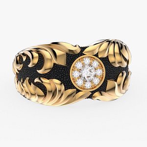 Gemstone signet ring Golden Ratio R58 all sizes 3D print model