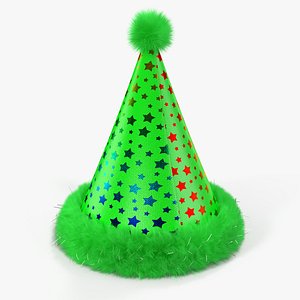 Dog Birthday Hat Green with Fur 3D Model