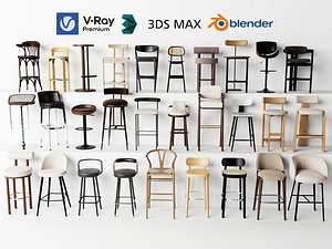 3D Modern bar stools and dining chairs
