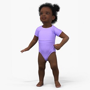 3D Little Girl Light Black Skin in Bodysuit Rigged for Maya