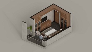 Modern Compact Bedroom with Balcony and Warm Wood Finishes