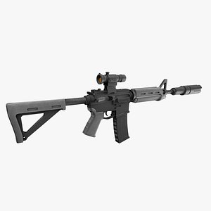 Carbine II Low Poly-Game Ready Gun 003 3D