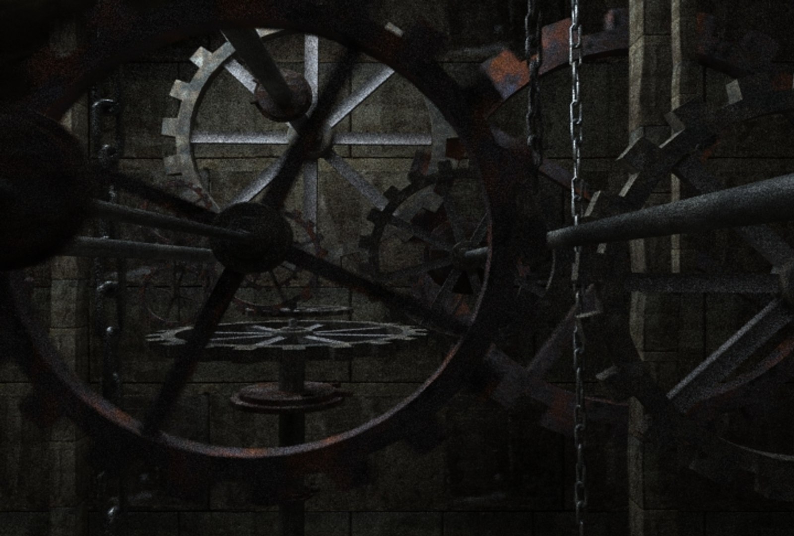 3d Clock Tower Gears Interior Scene