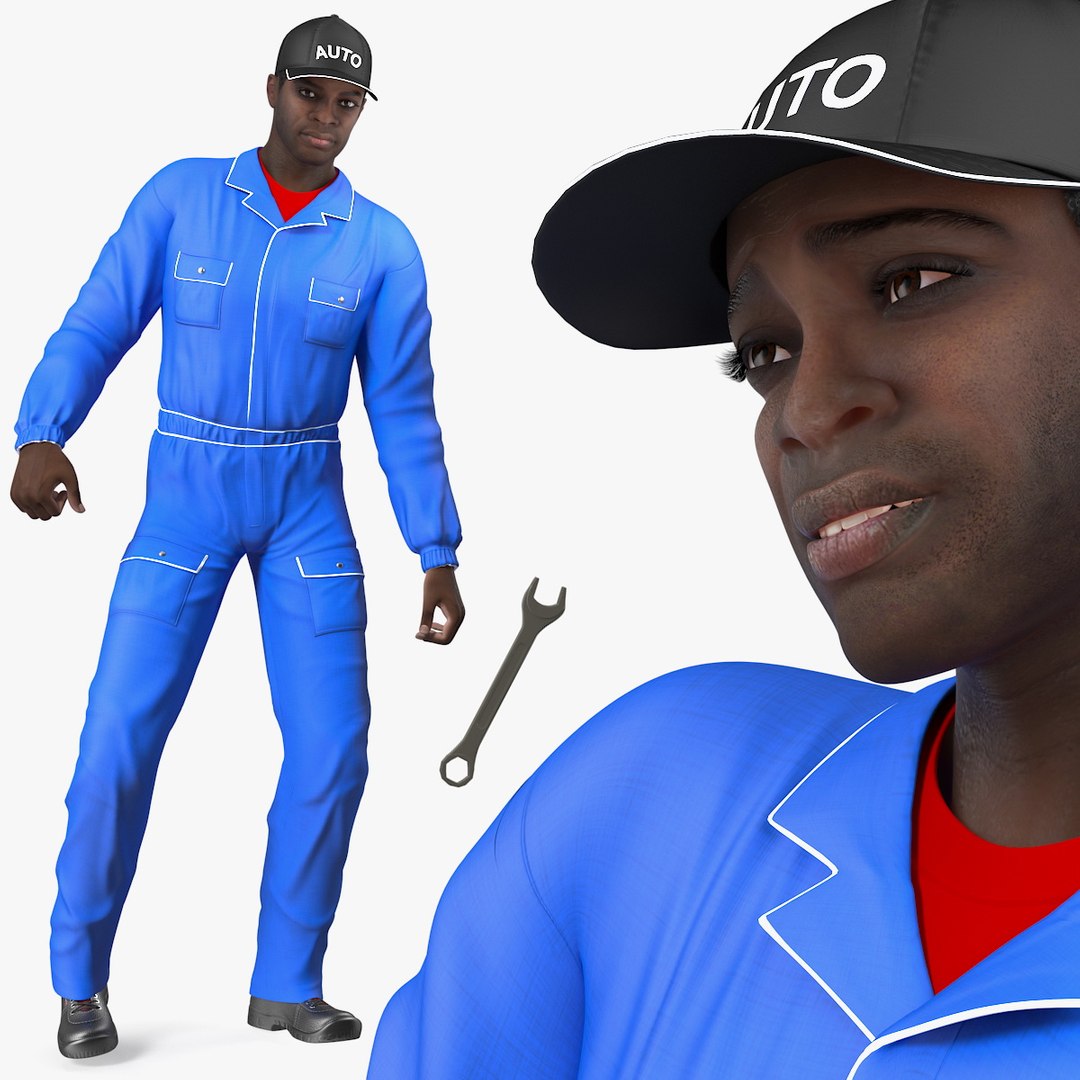 Dark Skin Black Auto Mechanic Rigged 3D model preview