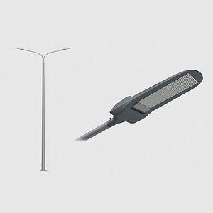 Double Arm LED Road Lighting Pole 3D model