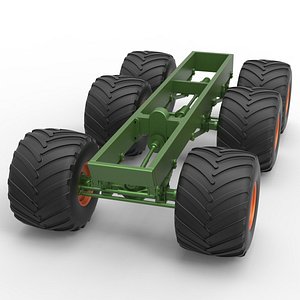 3D Diecast old school monster truck chassis 6x6 Scale 1 to 25 model