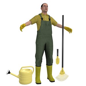 3D gardener worker man model