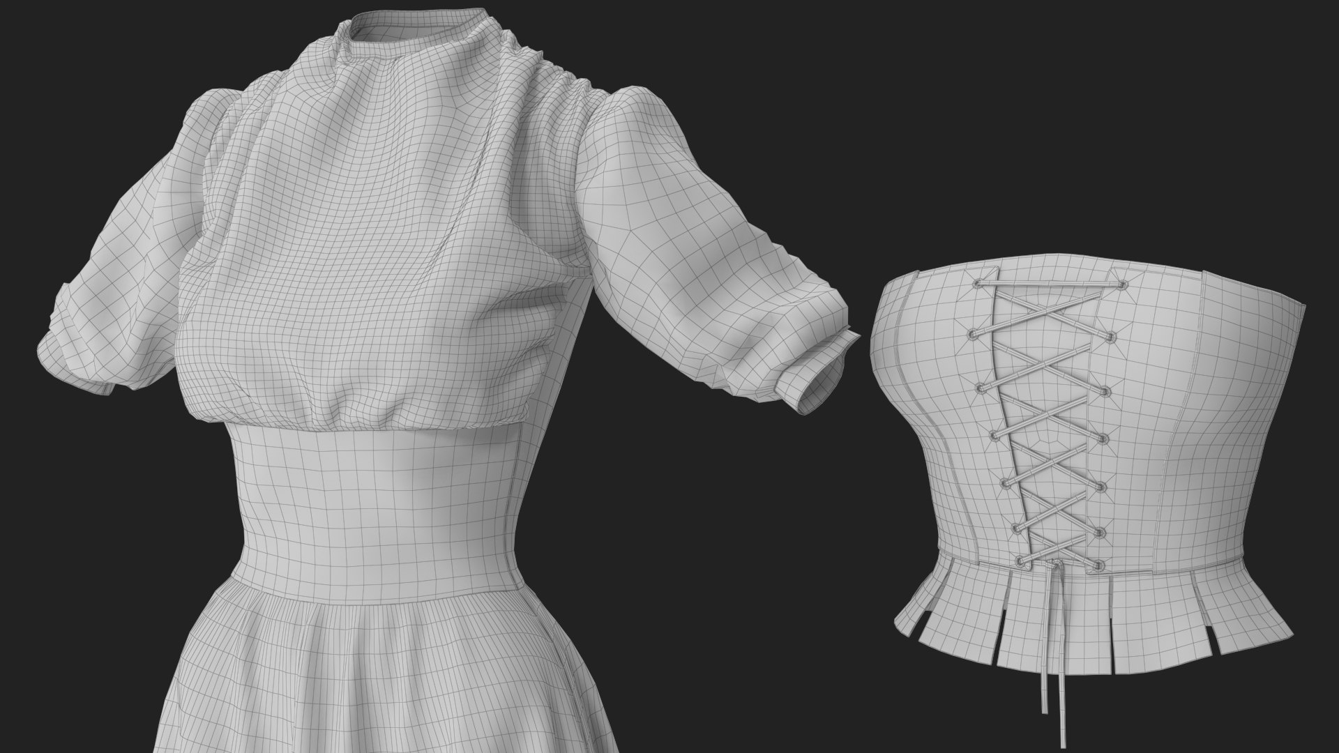 3D Corset Dress 5 model https://p.turbosquid.com/ts-thumb/fg/CxzOW4/Tn/wireframe_09/jpg/1693313769/1920x1080/fit_q87/a24d5bb0902f5ee633006b66c2292556cc895180/wireframe_09.jpg