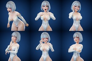 Stylized Cartoon Game Sci-fi Girl Character Rigged 3D model