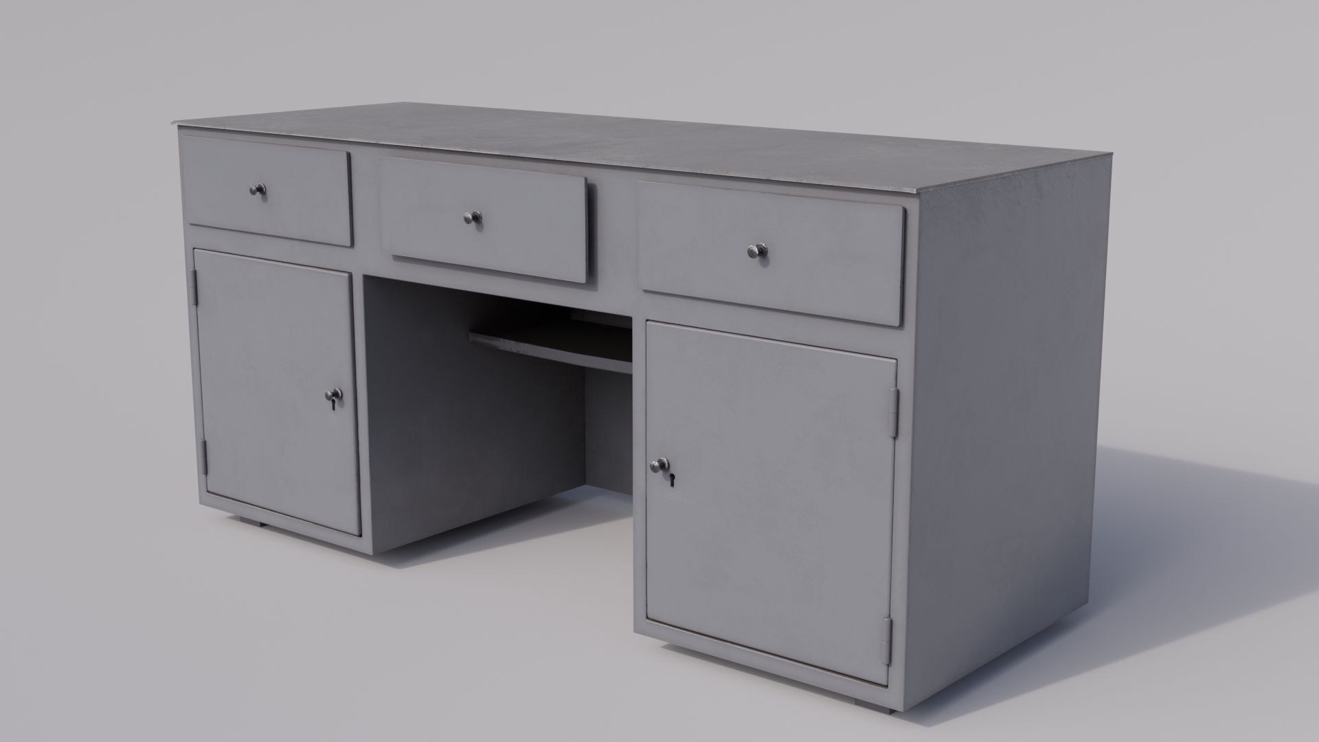 3D Massive Metal Workbench Painted Gray With Scratches And Defects Type ...