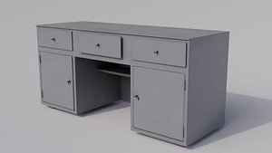 Massive metal workbench painted gray with scratches and defects type 2