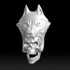 Wolf head with human skull Wall Decoration 3D print model 3D