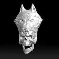 Wolf head with human skull Wall Decoration 3D print model