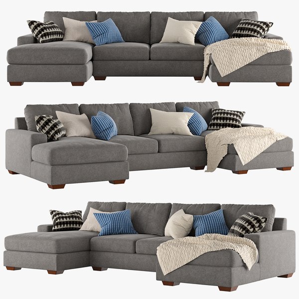 Big Sur Square Arm Upholstered U-Shaped Chaise Sectional 3D model