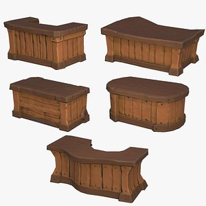 Stylized Fantasy RPG Wooden Counter Table Desk Surface Countertop 3D model