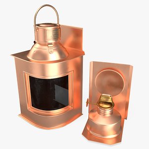 Vintage Copper Ship Lamp with Black Glass Disassembled 3D model