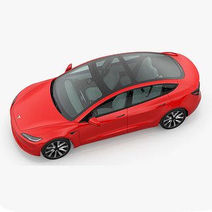 3D model Tesla Model 3 2024 Red Lights On Rigged for Maya