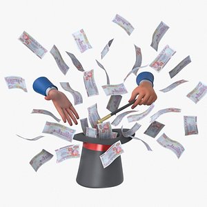 3D Northern Ireland 100 Pounds Magic Hat Money model