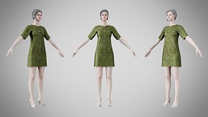 Dress 46 Olive Green Velvet With Design 3D model