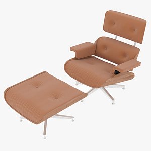 Eames Lounge Classic Chair and Ottoman Set Arancio Fabric Cherry Details 3D model