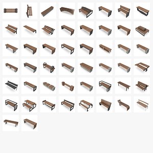 Outdoor Benches Park And Street Seating 3D Models Bundle