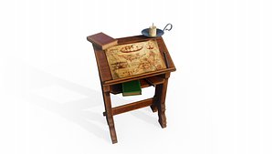 3D stylized fantasy rack table shelf for books and blueprints PBR 3D Low-poly 3D model model