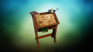 3D stylized fantasy rack table shelf for books and blueprints PBR 3D Low-poly 3D model model