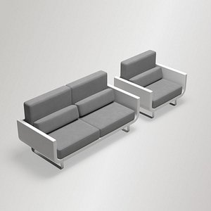 Futuristic Sofa and Armchair Set 3D model
