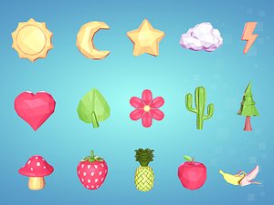 Low Poly Cartoon Icons Pack
