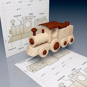 wood steam train 3D model