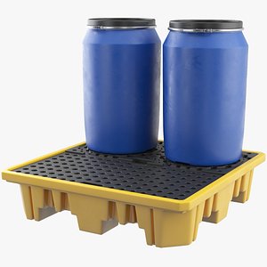 3D Spill Pallet With Barrels