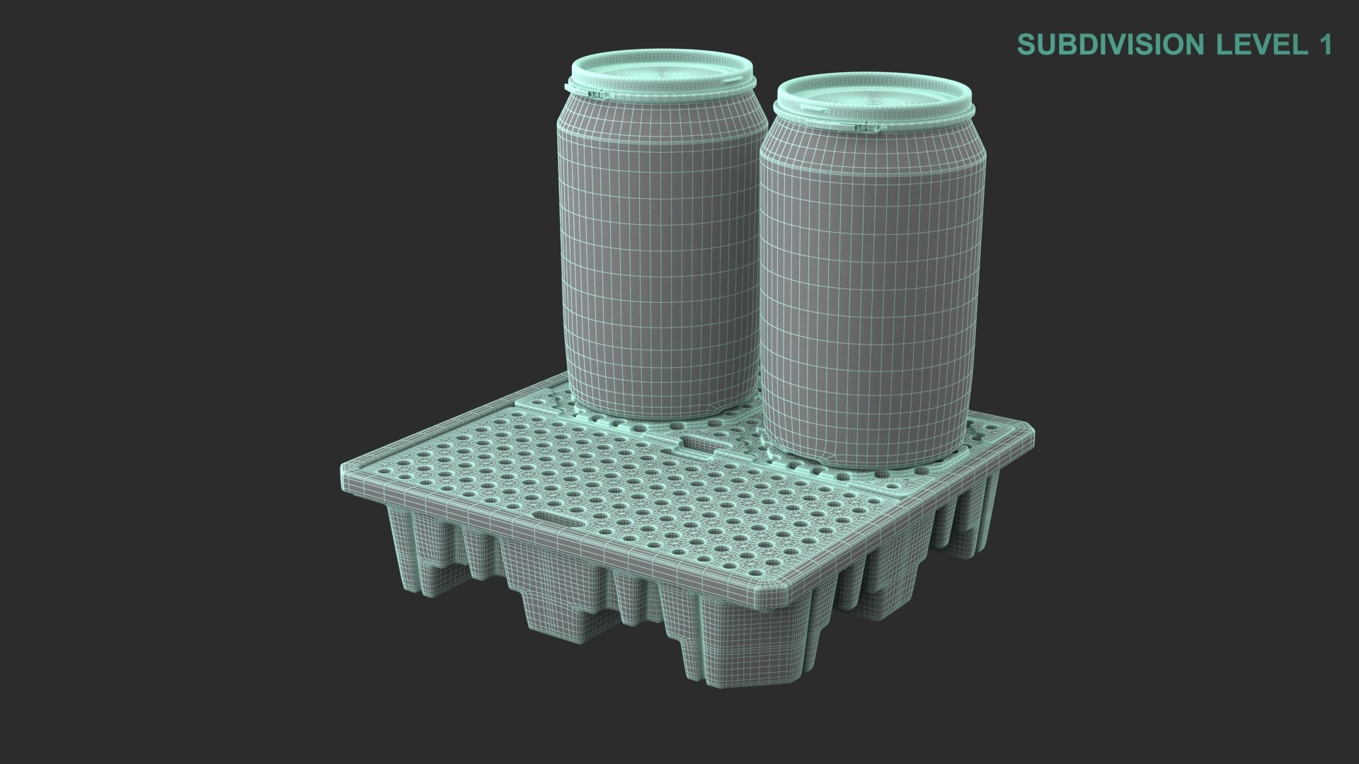 3D Spill Pallet With Barrels https://p.turbosquid.com/ts-thumb/fh/uEao6I/fw/wireframe0004/jpg/1711610426/1920x1080/fit_q87/1aa06b0221d65925c7201d2d9f5ac635b17e0b3c/wireframe0004.jpg