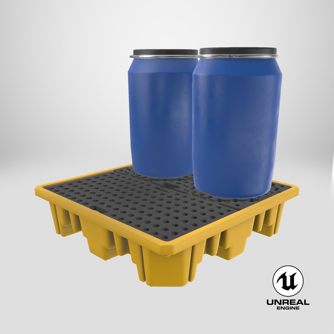 3D Spill Pallet With Barrels https://p.turbosquid.com/ts-thumb/fh/uEao6I/zL/stemcell_unreal_render/png/1714802990/1920x1080/fit_q87/5a13d2c612f574621c36377090d4fe29047ec7ae/stemcell_unreal_render.jpg