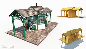 old wild west train station 3D model