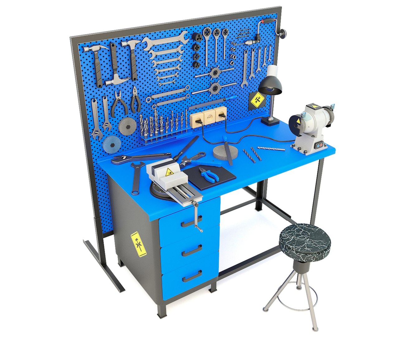 Workbench and workshop Industrial garage hand tools - Blue 3D model