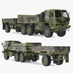 3D Oshkosh FMTV Dump Truck with Cargo Trailer Camo model