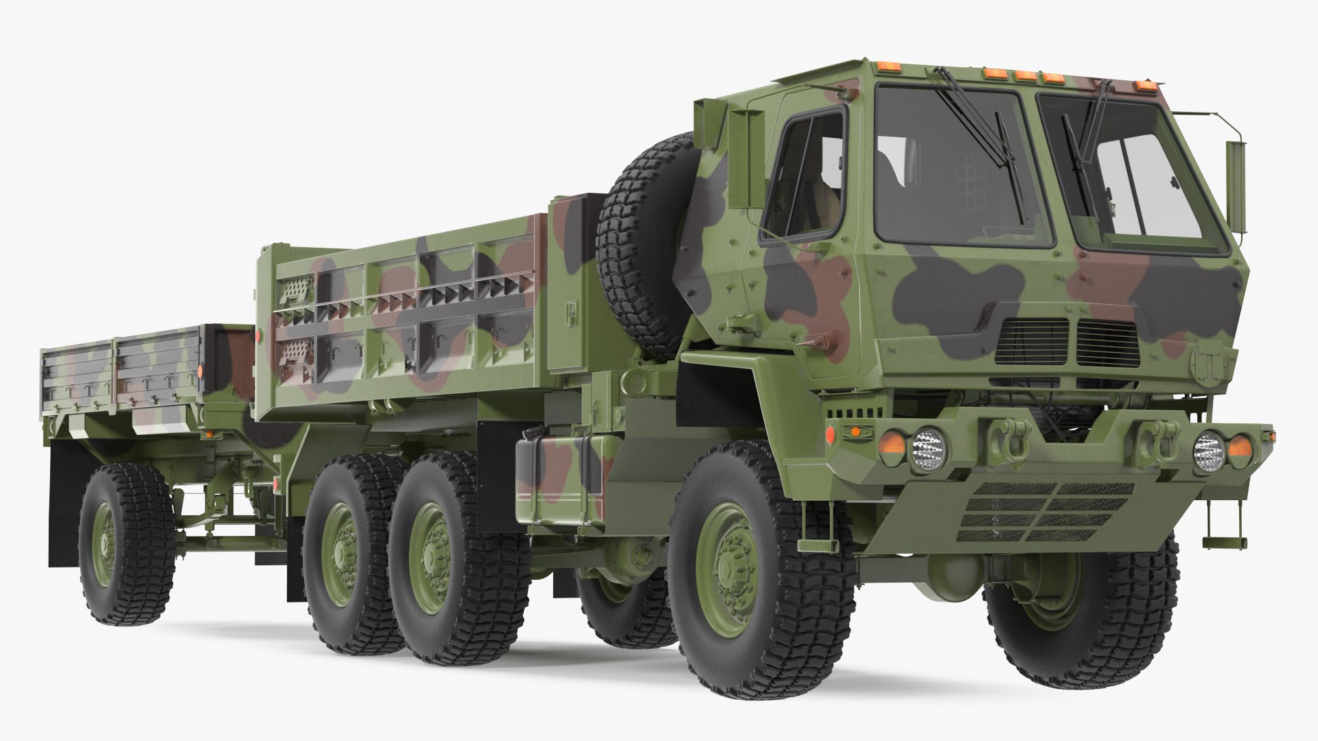 Oshkosh FMTV Dump Truck with Cargo Trailer Camo 3D model preview